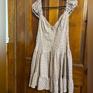 Lavender eyelet button mini dress cottage core medium